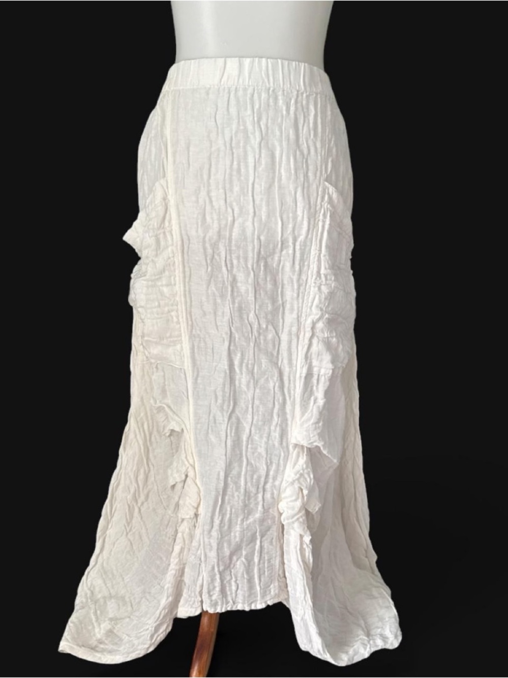 Grizas White Crinkle Silk/Cotton Maxi Skirt w/ Pockets